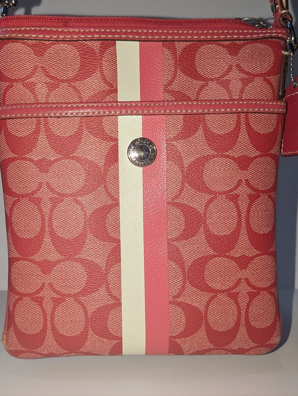 Coach Pink Signature Crossbody Stripe Phone Bag